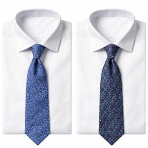 Two Ties 2 Widths 100% Silk in Patterned Blue Tones